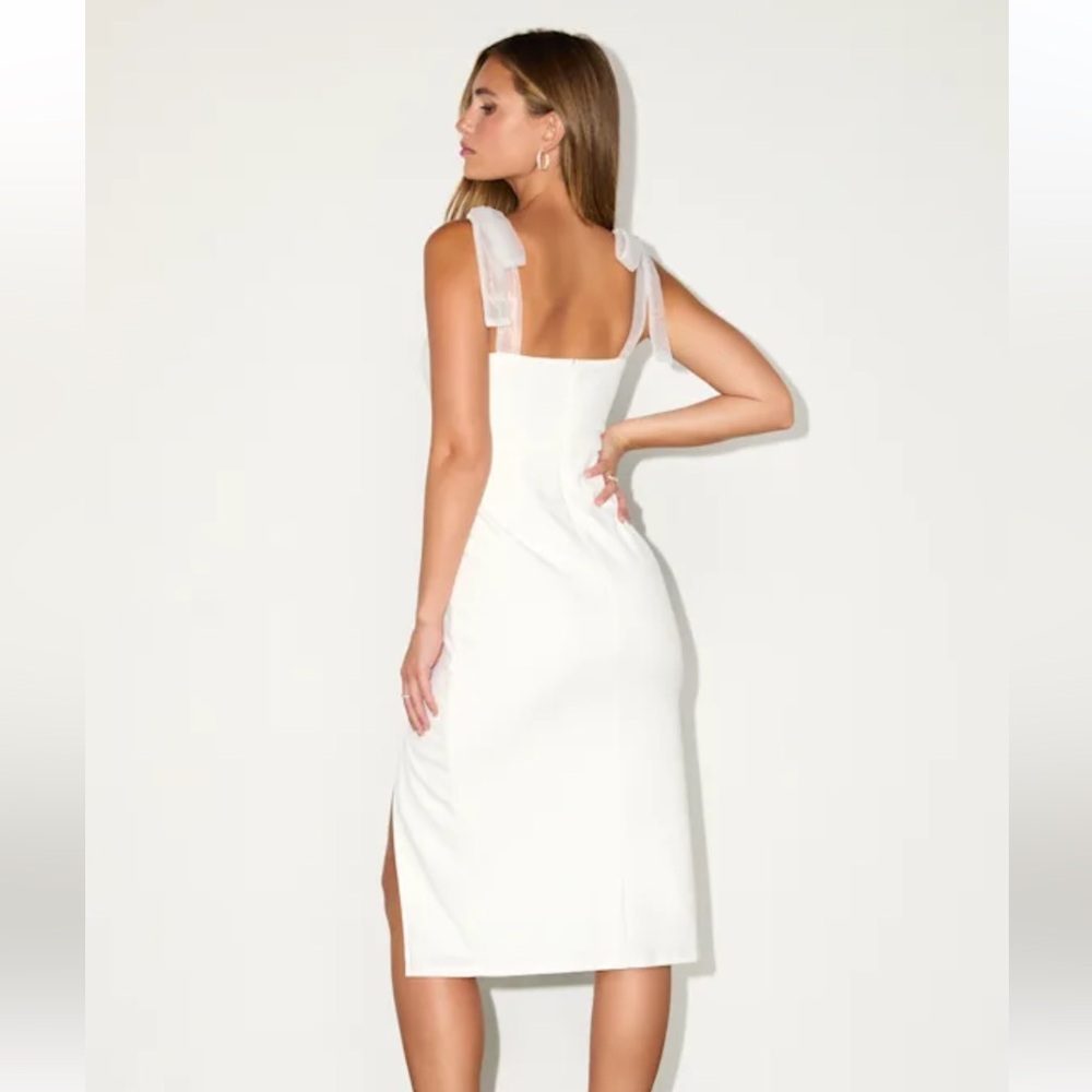 Lulus White Midi Dress Slit Square Neck Romantic Bridal Shower Size M - Picture 2 of 6